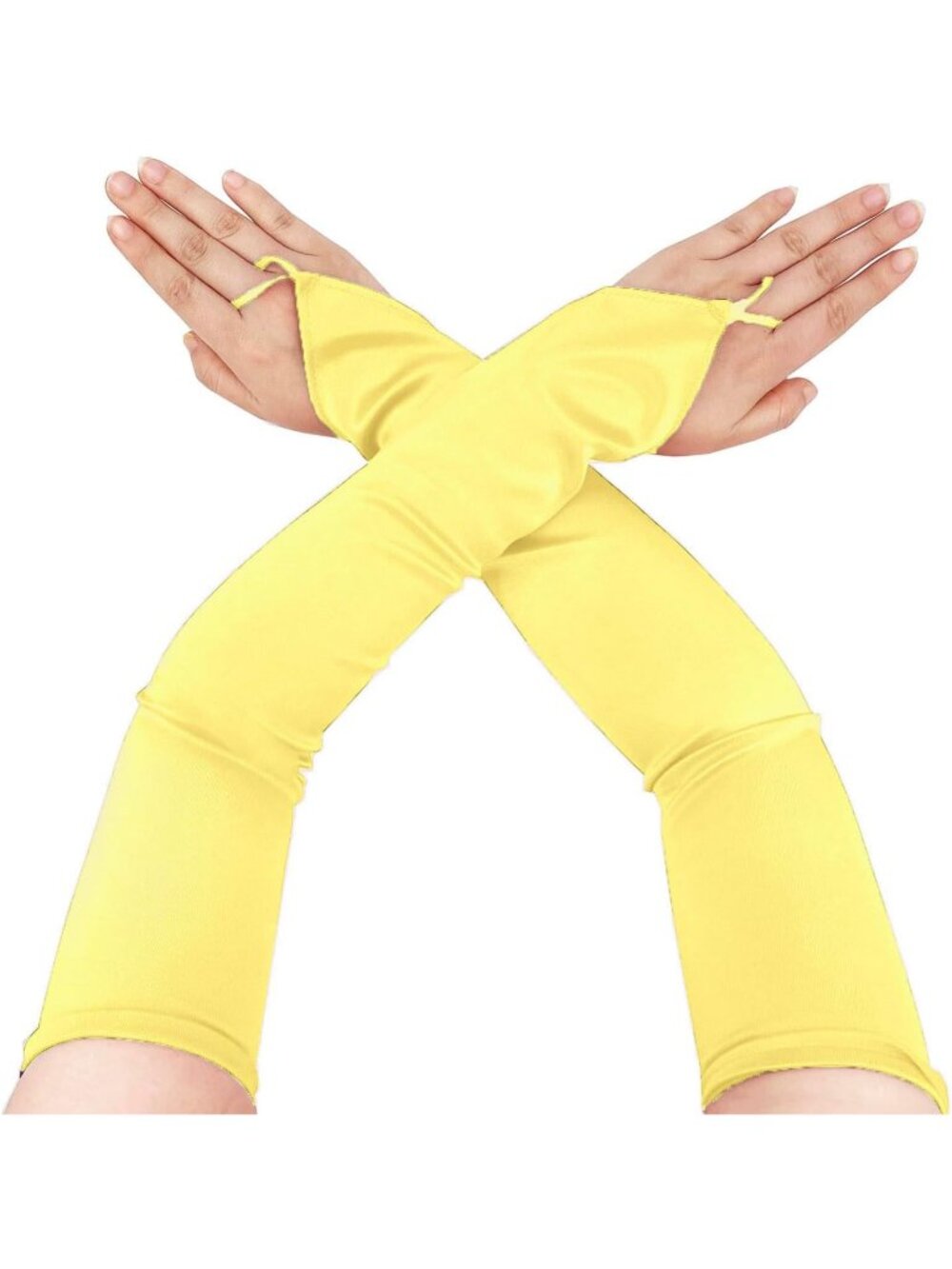 Women's Yellow 1920s Satin Stretchy Elbow Length Opera Fingerless Long Gloves